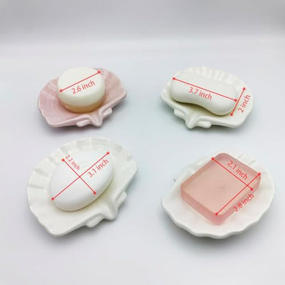 Ceramic Soap Holder, Sea-Shell Soap Tray with Self Draining, Soap Tray for Sink Washroom Bathroom Shower, Small Cute and Elegant Holder with Glaze, Easy Cleaning (White) - color: White