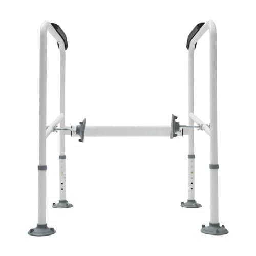 Toilet Rails for Bathroom, Stand Alone Toilet Handrail Frame with Adjustable Height, Medical Frame for Elderly Handicap, 300lbs Capacity Toilet Support Rail with Padded Handles