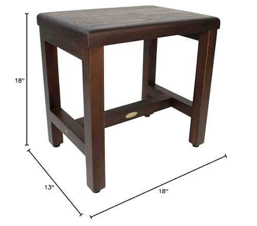 DecoTeak 18" Teak Shower Bench, Waterproof Stool with Non-Slip Feet | Shower bench with adjustable foot levelers provides secure stability on wet, sloped, or uneven shower floors for added safety