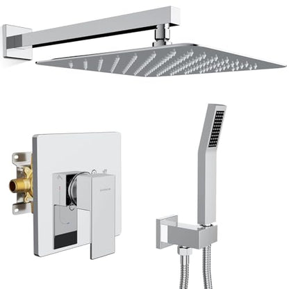 SR SUN RISE Shower Faucet Set & System - 12 Inch Rainfall Shower Head & Handle Set Wall Mounted Polished Chrome Solid Brass Valve Trim Kit Included - color: Polished Chrome, size: 12 Inch
