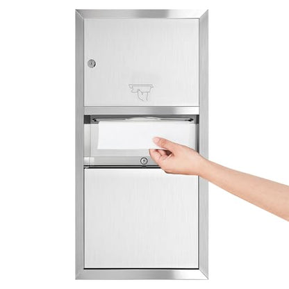 Recessed Paper Towel Dispenser, 28 x 14 x 4.13 Inch | with Waste Can, Classic Stainless Steel, Receptacle Wall-mounted, for Bathroom Commercial Restrooms - style: Recessed