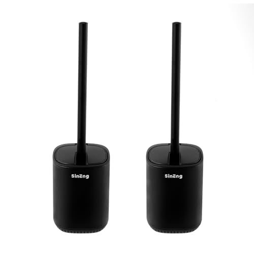 Toilet Brush and Holder Set Toilet Bowl Brush Stainless Steel Automatic Open lid Toilet Bowl Cleaner Brush with Durable Bristle Head Toilet Cleaning Brush for Bathroom - color: Black