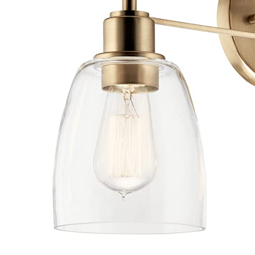Kichler Meller 24.25" 3-Light Bathroom Vanity Light Fixture with Clear Glass Shades in Champagne Bronze for Mirror or Powder Room (24.25" W x 11.25" H x 7" D) 55102CPZ - color: Champagne Bronze, style: 3 Light