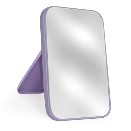 8-Inch Table Desk Vanity Makeup Mirror, Simple Portable Travel Mirror with Stand, Standing and Wall Hanging Dual-use, Purple - color: Purple