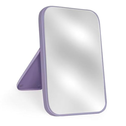 8-Inch Table Desk Vanity Makeup Mirror, Simple Portable Travel Mirror with Stand, Standing and Wall Hanging Dual-use, Purple - color: Purple