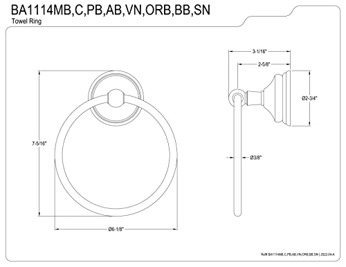 Kingston Brass BA1114C Victorian 6-Inch Towel-Ring, Polished Chrome - color: Polished Chrome