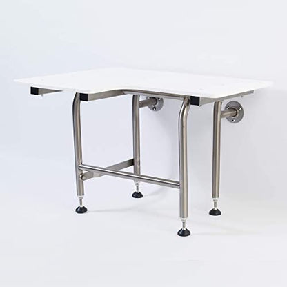 HDP Shower Seat With Legs - ADA Heavy Duty Chair for Inside Shower 600lbs | 304 Stainless Steel | For Elderly and Disabled | Folding Wall Mounted | 32" x21" Right Hand - size: 32 Right