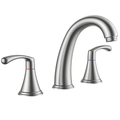 FORIOUS Bathroom Sink Faucet 3 Hole Widespread 8 Inch Brushed Nickel | 3-hole 6-12 Inch Widespread Sink Faucets with Drain and Water Supply Lines, for Vanity Rv Commercial Lavatory Restroom Basin - color: Stainless Steel, style: Modern