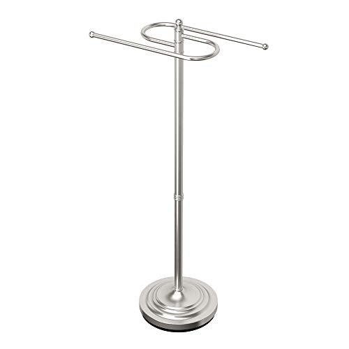 Gatco 1506, Modern Round Base Floor Standing S Style Towel Holder, Satin Nickel / 38" H Freestanding Hand Bath Towel Stand for Bathroom - color: Satin Nickel