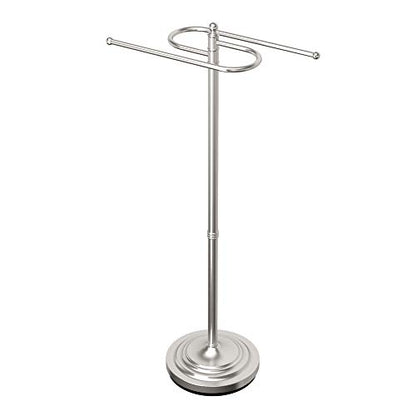Gatco 1506, Modern Round Base Floor Standing S Style Towel Holder, Satin Nickel / 38" H Freestanding Hand Bath Towel Stand for Bathroom - color: Satin Nickel