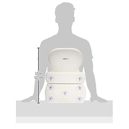 Amazon Basics Bath Tub Neck and Back Support Pillow with Non-Slip Suction Cups, Waterproof, Thick Padded 3-Panel, Easy to Clean, Off-white