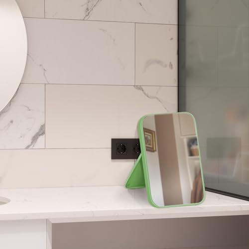 2Pcs Table Desk Vanity 8-Inch Makeup Mirror, Simple Portable Travel Mirror with Stand, Standing and Wall Hanging Dual-use Green - color: 2pcs-green
