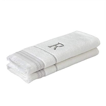 SKL Home Casual Monogram Hand Towel Set, R, 16x26, White 2 Count - color: Casual Monogram Hand Towel Set, size: Hand Towel Set, style: R