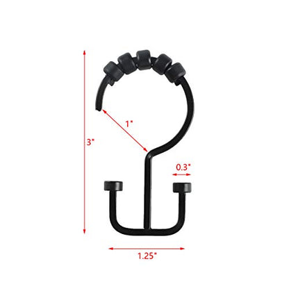HK1BK Deco Flat Double Roller Shower Curtain Hooks; Black - color: Black