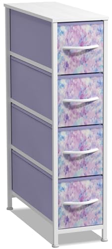 Sorbus Kids Narrow Dresser with 4 Drawers - Vertical Slim Storage Chest of Drawers with Steel Frame, Wood Top & Easy Pull Fabric Bins for Small Spaces, Closets, Bedroom, Bathroom & Laundry - color: Tie-dye Blue/Pink/Purple, style: 4 Drawer