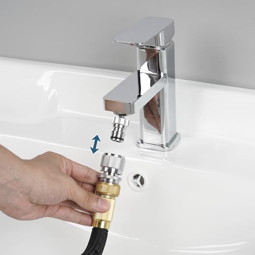 Hibbent Faucet Adapter Kit, Swivel Adapter to Connect Garden Hose - Multi-Thread Solid Brass Quick Connector Garden Hose Fitting 3/4 Inch - Chrome - color: Chrome, style: Swivel Garden Hose Adapter with Quick Connector