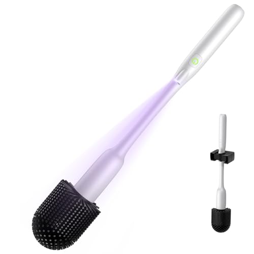 EKZ Electric Toilet Brush with UV Stain Detection, High-Torque Deep Cleaning, Dual-Speed 80/200 RPM, Silicone Brush Head, Wall-Mounted Holder, Type-C Rechargeable, White - color: White