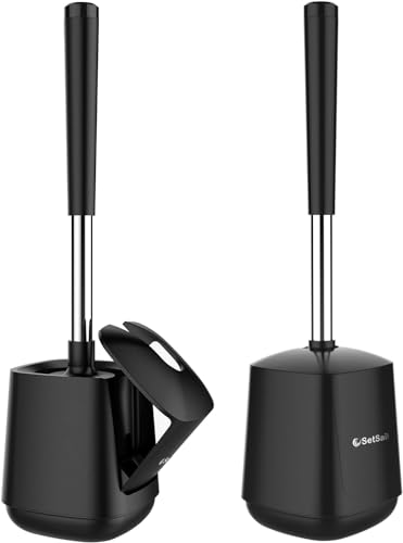 SetSail Toilet Brush and Holder, Self Closing Lid Toilet Bowl Brushes Holder and Extra Long Handle Ventilated Toilet Brush Set for Bathroom Cleaning, Nylon Bristles, 2 Packs-Black - color: Black, size: 2 packs