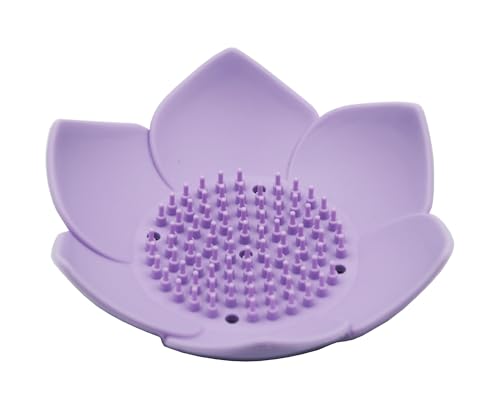 2 Pack Silicone Soap Dish,Lotus Shaped Self Draining Soap Holder, Sponge Holder, for Shower,Bathroom,Kitchen Sink Organizer (Purple) - color: Purple Lotus
