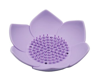 2 Pack Silicone Soap Dish,Lotus Shaped Self Draining Soap Holder, Sponge Holder, for Shower,Bathroom,Kitchen Sink Organizer (Purple) - color: Purple Lotus