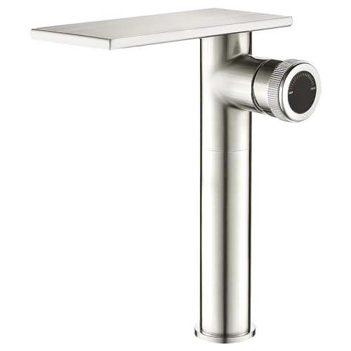 becola Modern Bathroom Sink Faucet，Tall Faucet for Bathroom Sink，Brushed Nickel Vessel Sink Faucet，Single Hole Cold and Hot Basin Water Faucet，Vanity Faucet with Adjust Knobs and Two Supply Lines - color: Brushed Nickel, size: Tall