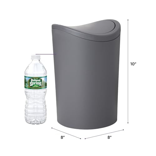 Superio MIni Bathroom Trash Can with Lid, Modern Grey Mini Waste Bin with Swing Lid (1 1/2 Gallon, 6 Liter) Plastic Garbage Can for Kitchen, Bathroom, Bedroom, Office, Under Desk (1, Grey) - color: Grey