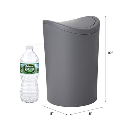 Superio MIni Bathroom Trash Can with Lid, Modern Grey Mini Waste Bin with Swing Lid (1 1/2 Gallon, 6 Liter) Plastic Garbage Can for Kitchen, Bathroom, Bedroom, Office, Under Desk (1, Grey) - color: Grey