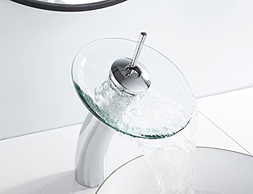 Bathroom Vessel Faucet Waterfall Glass Spout Solid Brass Bath Lavatory Vessel Sink Vanity Faucet Chrome Single Handle One Hole Glass Bowl Sink Tall Body for Above Counter Basin | Bath Lavatory Vessel Sink Vanity Faucet Glass Bowl Sink Tall Body for Above