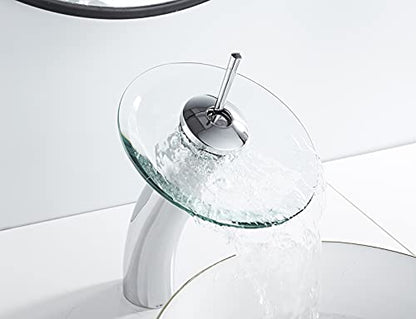 Bathroom Vessel Faucet Waterfall Glass Spout Solid Brass Bath Lavatory Vessel Sink Vanity Faucet Chrome Single Handle One Hole Glass Bowl Sink Tall Body for Above Counter Basin | Bath Lavatory Vessel Sink Vanity Faucet Glass Bowl Sink Tall Body for Above