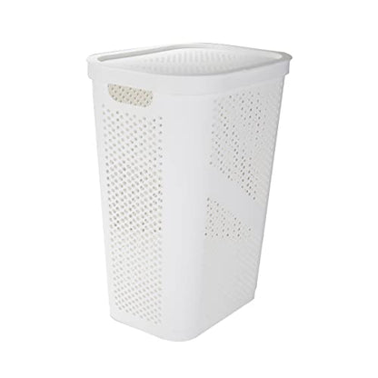 Mind Reader 60L Slim Laundry Hamper, Clothes Basket, Lid, Ventilated, Plastic, Set of 2, White - color: White, size: 2-Pack