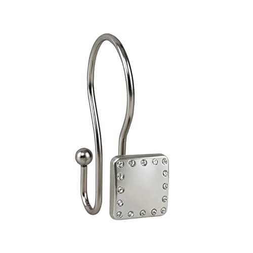 Shower Hooks - Double Shower Curtain Rings for Bathroom - Rust Resistant Shower Curtain Hooks for Shower Curtain or Liner - Shower Curtain Rings with Crystal Design - Set of 12, Brushed Nickel - color: Brushed Nickel