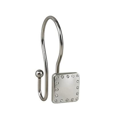 Shower Hooks - Double Shower Curtain Rings for Bathroom - Rust Resistant Shower Curtain Hooks for Shower Curtain or Liner - Shower Curtain Rings with Crystal Design - Set of 12, Brushed Nickel - color: Brushed Nickel