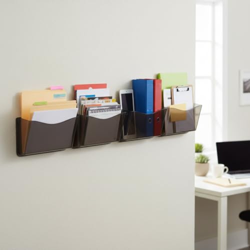Azar Displays 250025-SMK Clear Plastic Wall Mount File Holder with Hanging Hardware, Smoke Colored, 4-Pack - color: BLACK SMK, style: Screw Mount