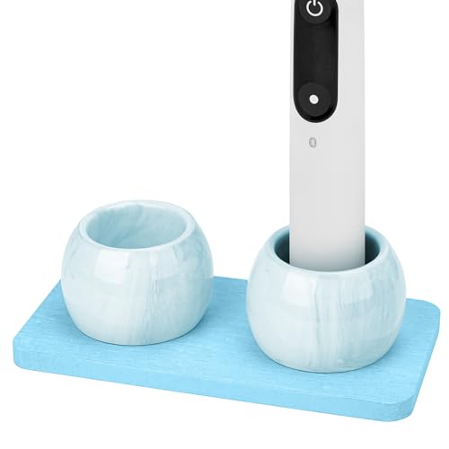 2 Pack Ceramic Toothbrush Holder with Diatomite Toothbrush Tray for Bathroom Shower Countertop Storage Organizer, Small Toothpaste Razor Electric Tooth Brush Head Stand (Blue) - color: Blue