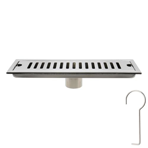 Dnyta 12 Inch Linear Shower Drain for Bathroom Shower (Silver, Fence Style) | 304 Stainless Steel Floor Drain Shower Drain with Drain Grate Removable & SS Hair Strainer, for Bathroom Kitchen or Toilet - style: Silver Fence Style + Stainless Steel Strainer