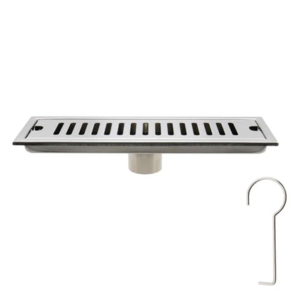 Dnyta 12 Inch Linear Shower Drain for Bathroom Shower (Silver, Fence Style) | 304 Stainless Steel Floor Drain Shower Drain with Drain Grate Removable & SS Hair Strainer, for Bathroom Kitchen or Toilet - style: Silver Fence Style + Stainless Steel Strainer