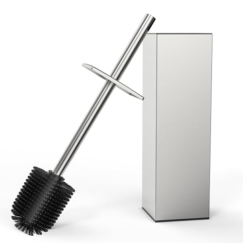 RUACQ Toilet Brush and Holder Set, Square, Brushed Nickel | SUS304 Stainless Steel Handle, Toilet Cleaner Brush with Durable Scrubbing Bristles, Splash-Proof - color: Brushed Nickel, size: 1 pack