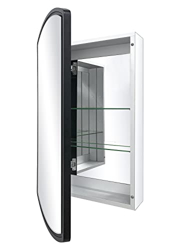Arched 16" W x 26" H Aluminum Single-Door Bathroom Medicine Cabinet with Mirror, Recessed or Surface Mount Bathroom Wall Cabinet, Black Frame