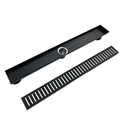 28 Inch Black Linear Shower Drain with Removable Capsule Pattern Cover Grate Accessories and SUS304 Stainless Steel CUPC Certificate（28inch） - size: 28inch