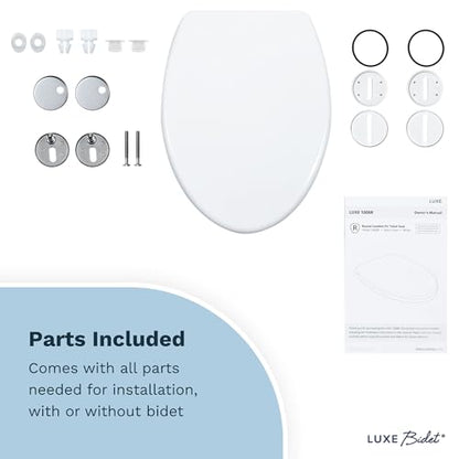 LUXE TS1008E Slow Close Elongated Comfort Fit Toilet Seat, White | with Slow Close, Quick Release Hinges, and Non-Slip Bumpers - size: Elongated