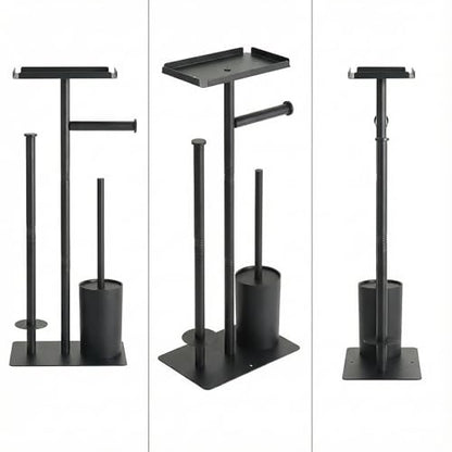Stainless Steel Floor Standing Toilet Roll Paper Holder,Bathroom Toilet Brush and Paper Holder with Shelf and Wipe Holder (Toilet Paper Holder with Shelf)