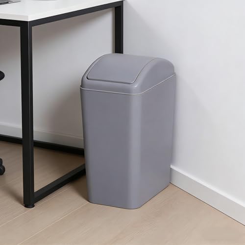 Slim Bathroom Trash Can with Swing Lid, 4.2 Gal Garbage Bin | Plastic Small Wastebasket, Space-Saving Narrow Bin for Under Sink, Desk, Kitchen, Bedroom, Office, Gray - color: Grey