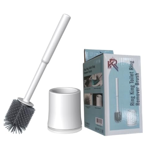 Ring King Toilet Ring Remover Silicone Toilet Brush and Holder Set| This Bathroom Accessory Brush and Holder Easily Scrub Grime, Mineral deposits, and Hardwater Rings from Toilet Bowls.