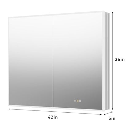 Recessed Medicine Cabinet with Mirror 42"x36" Medicine Cabinet Mirror | Lighted Medicine Cabinet, Bathroom Medicine Cabinet with Mirror, Adjustable Shelves, Defogger, Outlets, USB, Dimmable - size: 42x36 Inch-Recessed