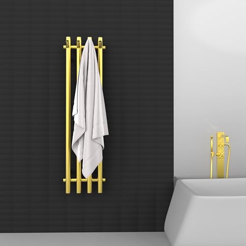 Heated Towel Rack, Towel Warmer with Timer, Wall Mounted hot Towel Warmer Rack for Bathroom, Hardwired or Plug-in Models Vertical Towel Heater - color: Golden