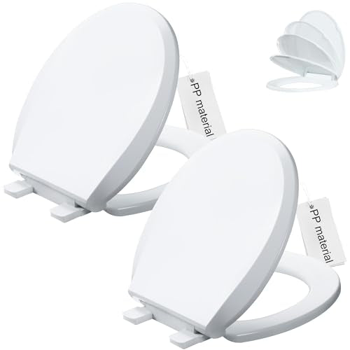 Angol Shiold 2-Pack Round Toilet Seat Soft Close & Quick Release, White Plastic Toilet Seats Cover Rust-Proof(16.5",Modern) - color: 2-Pack
