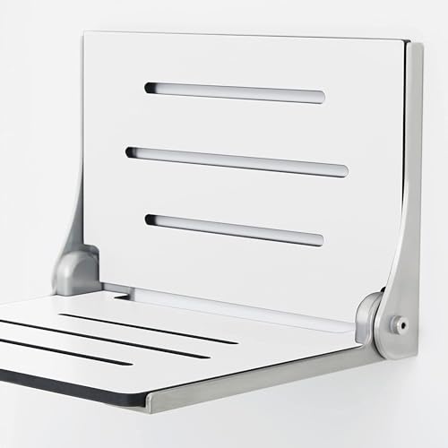 Seachrome Lift-Assist High Back Silhouette Folding Wall Mount Shower Bench Seat with White Frame - color: White Seat With White Frame