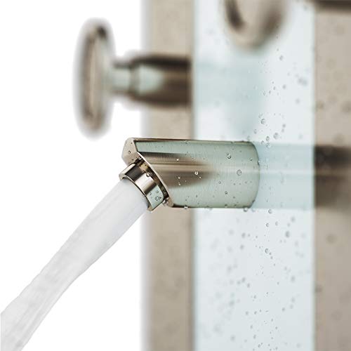 Tropicana ShowerSpa Panel with 10" Rain Showerhead - Brushed Stainless Steel Body & Fixtures, Seafoam Tempered Glass Panel, 1.8GPM - Rain Shower Head with Handheld Spray Wand, 6 Silk-Spray Jets, Spout - color: Brushed Nickel Fixtures 1.8 GPM