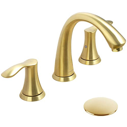 Valenvoir Gold Bathroom Faucet for Sink 3 Hole, BF405-SG | Brushed Gold 8 inch Widespread Bathroom Faucet 2 Handle Bathroom Sink Faucet for Vanity with Drain Assembly Supply line - color: Brushed Gold
