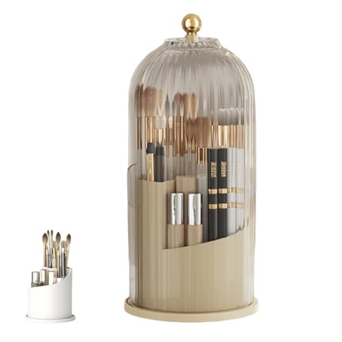 Concealed Toothbrush Holder, Toothbrush Organizer with Cover, Covered Makeup Brush Holder, Bathroom Counter Organizer, 360 Rotating Waterproof Dustproof Toothpaste Holder, for Vanity(Egg custard+trans - color: Egg Custard+transparent White